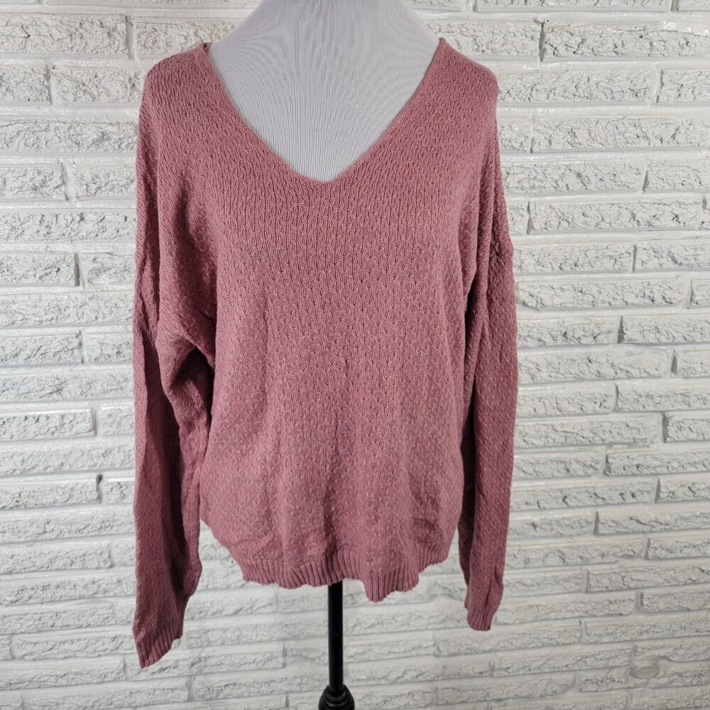 Knox Rose Pink Cable Knit Sweater XL Plus Women Long Sleeve V-Neck PIN2E